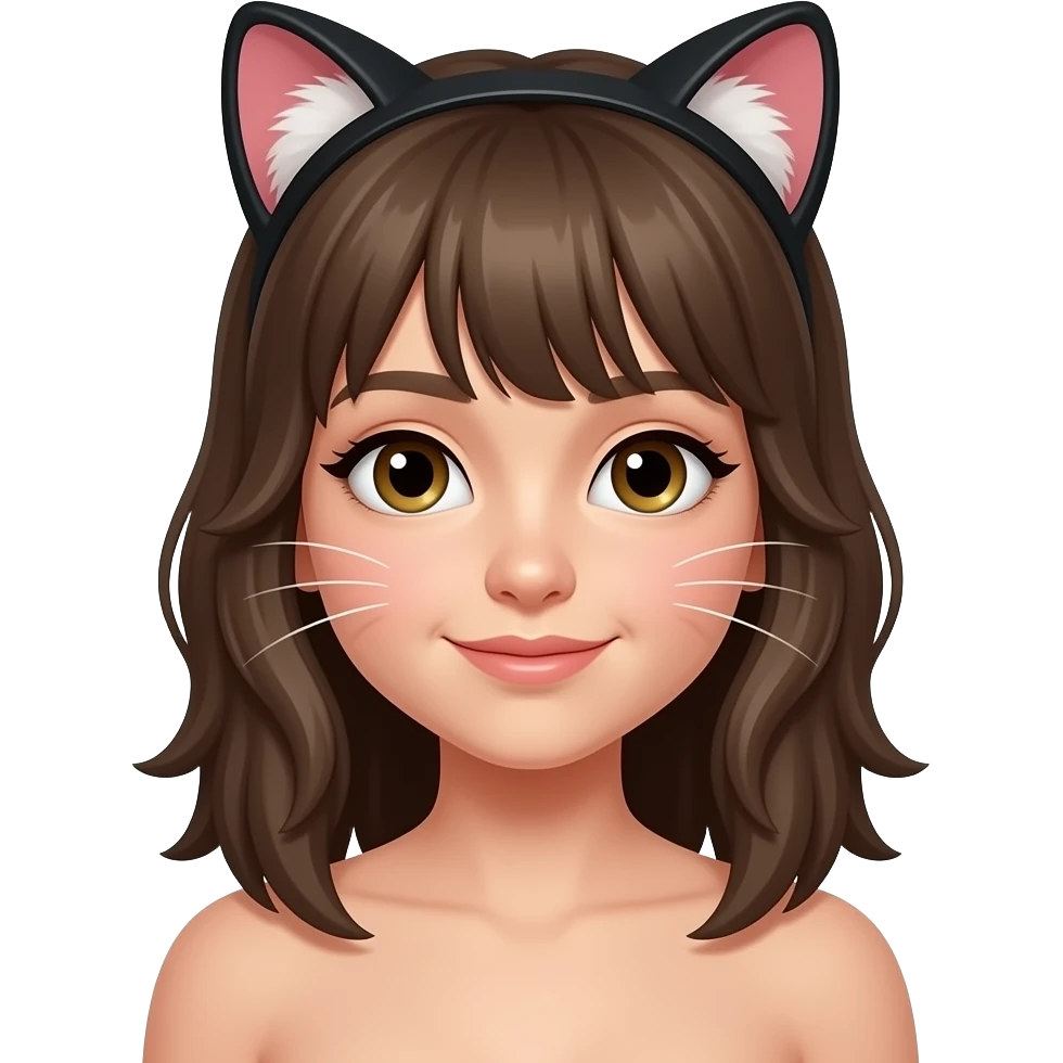 Girl wearing cat ears naked emoji