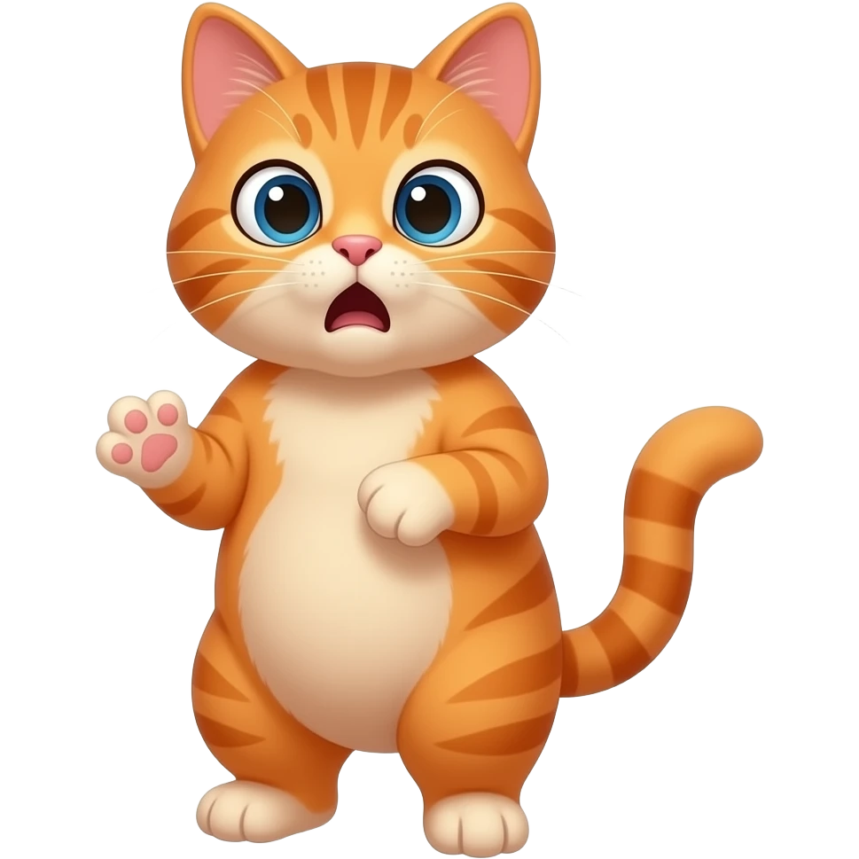 A little orange cat standing up like a little person, looking shocked. All his body is dark orange. emoji