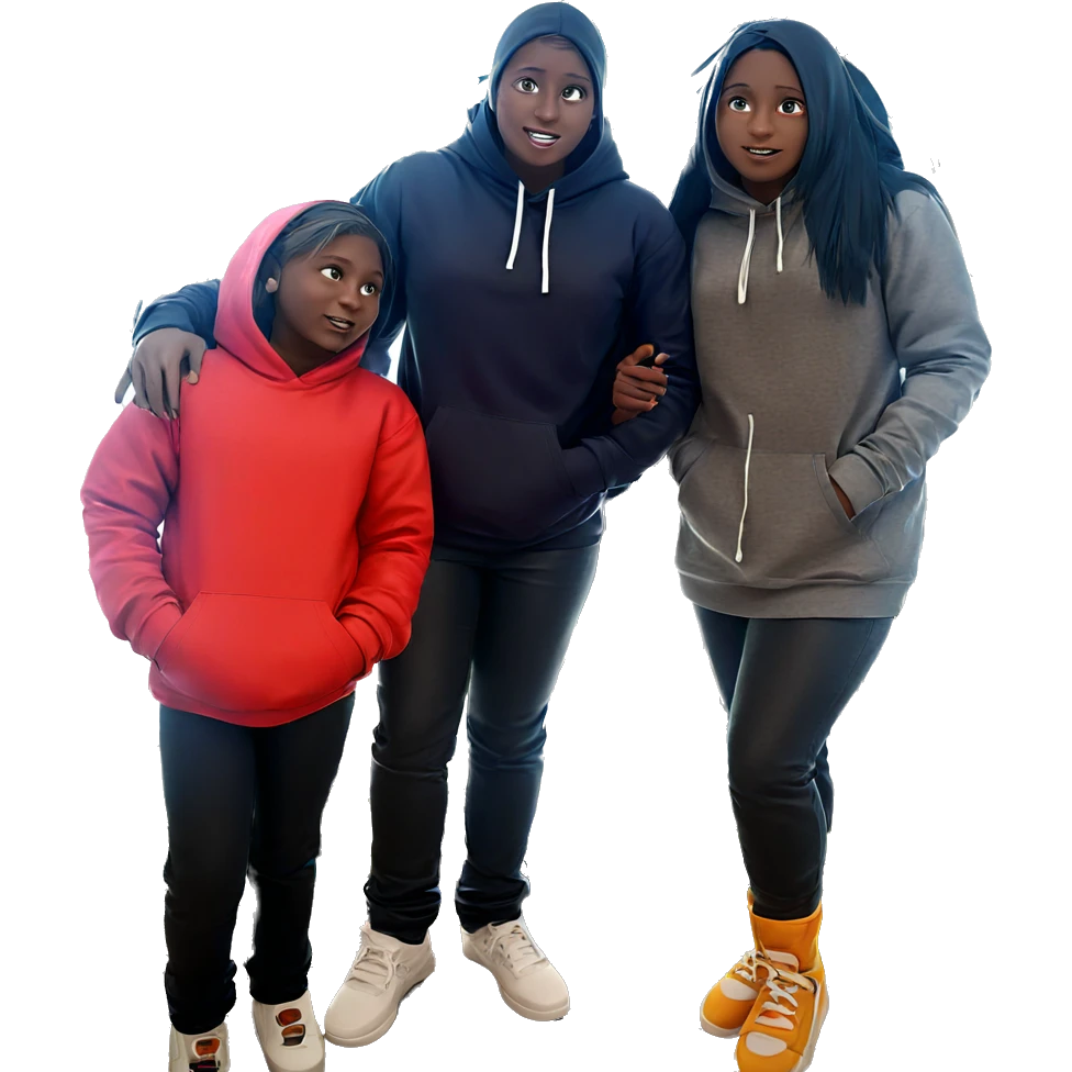 girl with boys in hoodies emoji