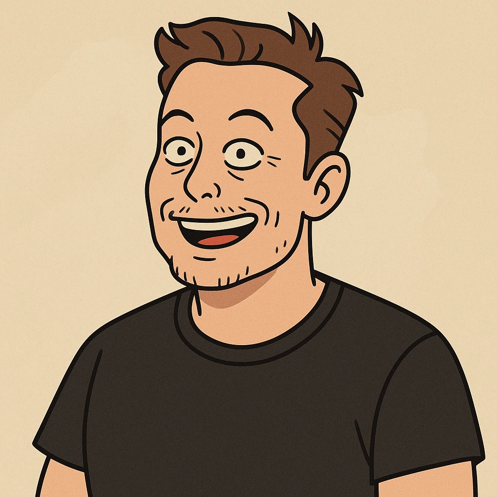Elon Musk, cartoon style, playful and bold emoji