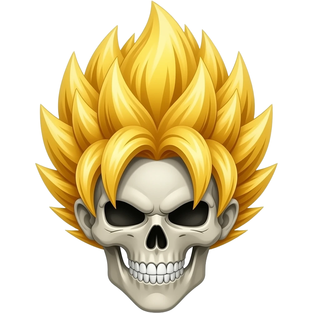 A skull emoji with goku super saiyan hair emoji