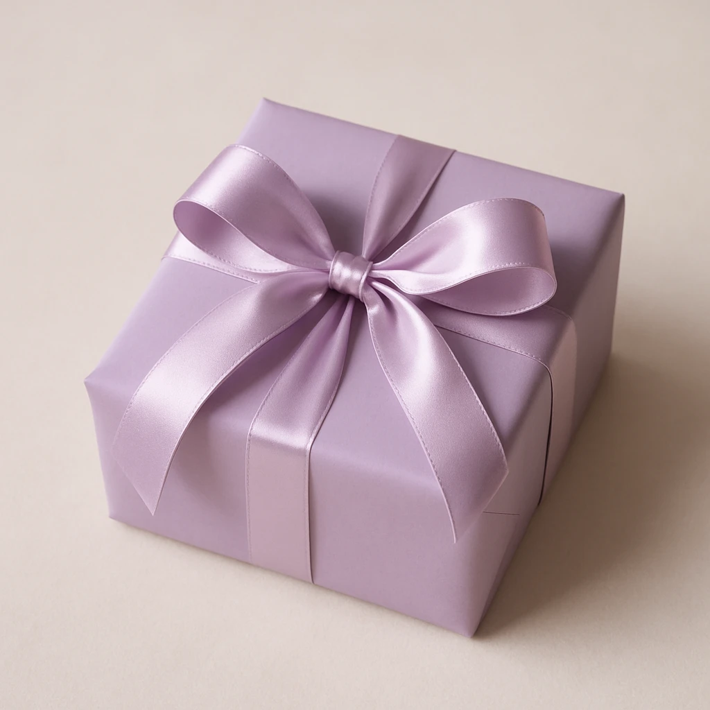 A lavender gift present for a woman emoji