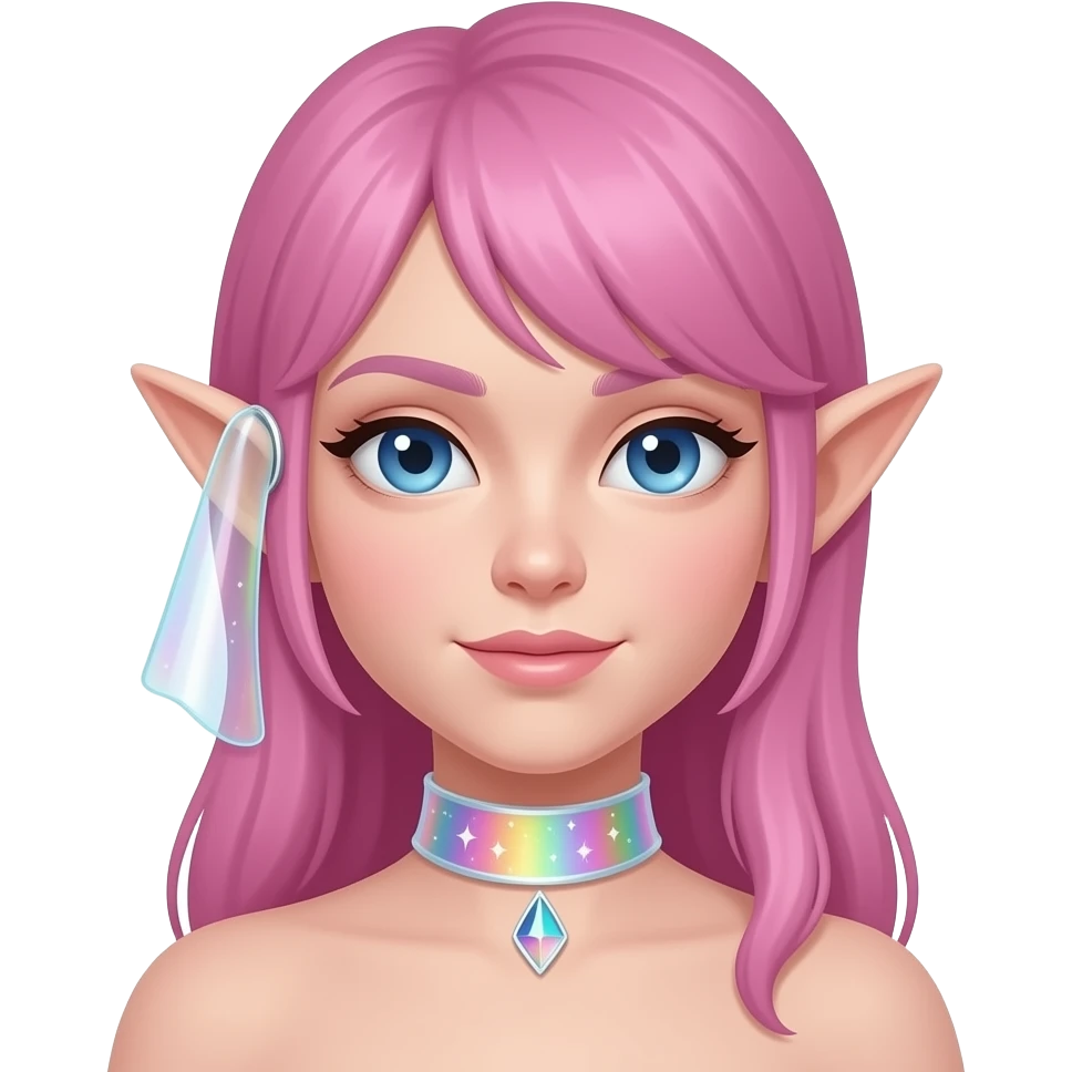 portrait of pink Elvish fae shiny sparkly iridescent translucent diaphanous ear climber ear cuff emoji