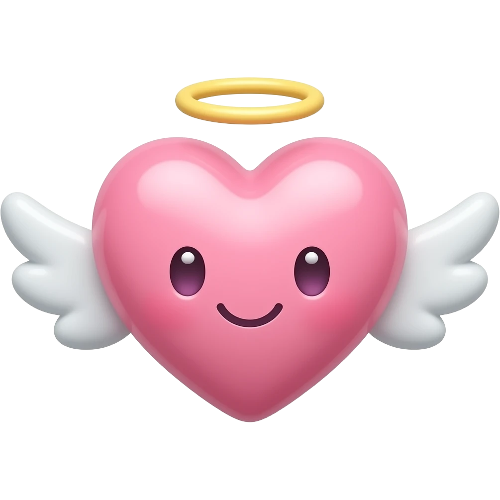 kawaii pink heart with angel wings, soft pastel color, glossy texture, cute emoji style emoji