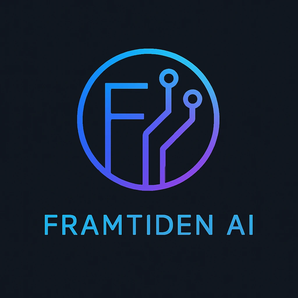 cool, sleek, modern logo for the company 'Framtiden AI', minimalist, tech-inspired, clean lines, futuristic color palette emoji