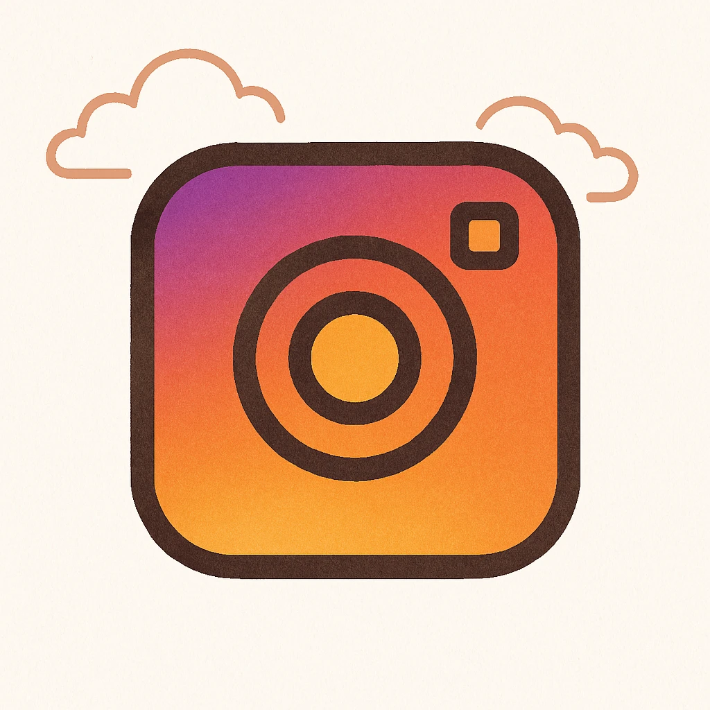 Modify the icon to have the exact Instagram official color gradient with purple, pink, orange, yellow, and white. Use a flat design emphasizing the camera symbol. The background should be white. emoji