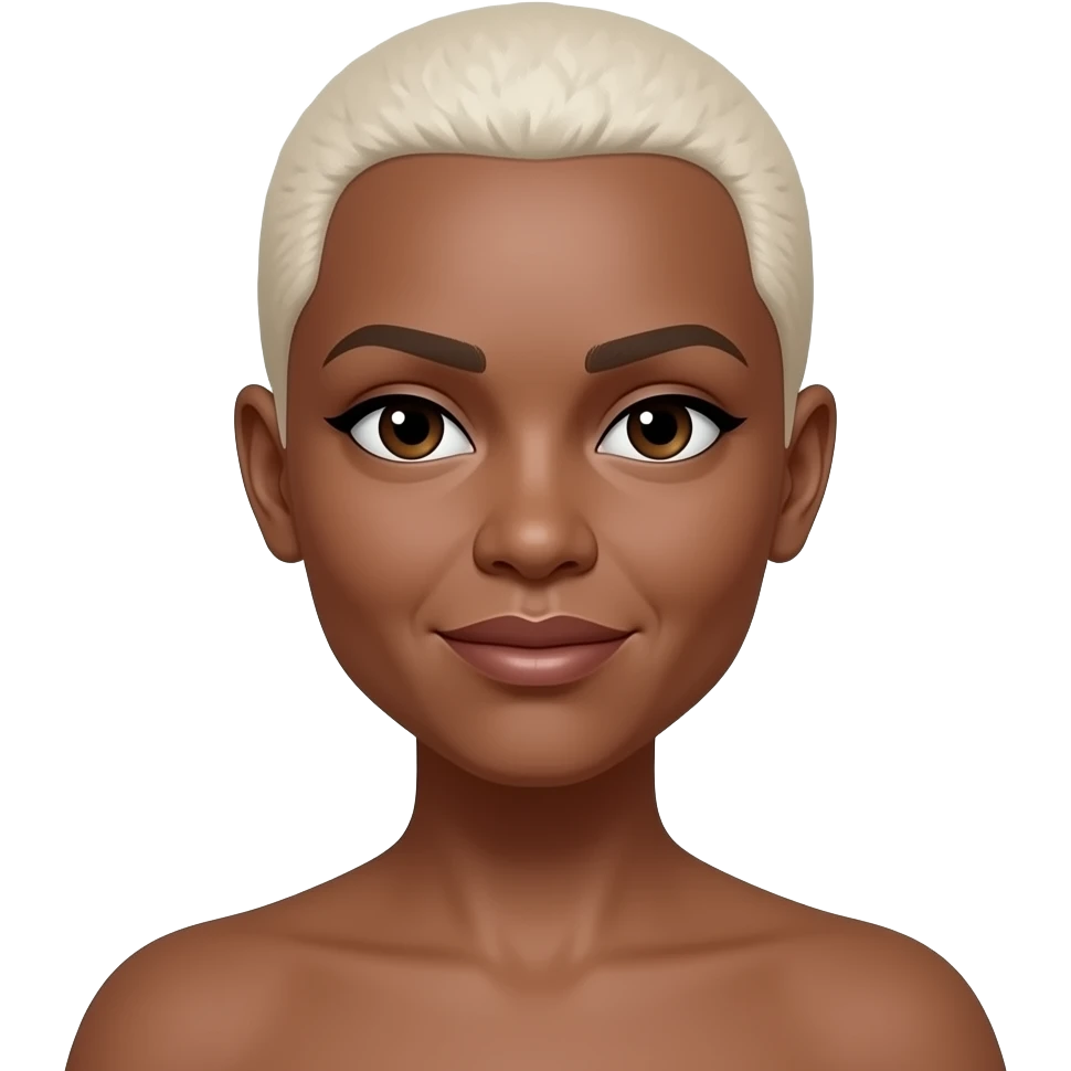 Platinum Blonde hair color black woman very short hair cut style to the scalp shorter and middle age but attractive shorter and lighter in the skin toneemoji emoji
