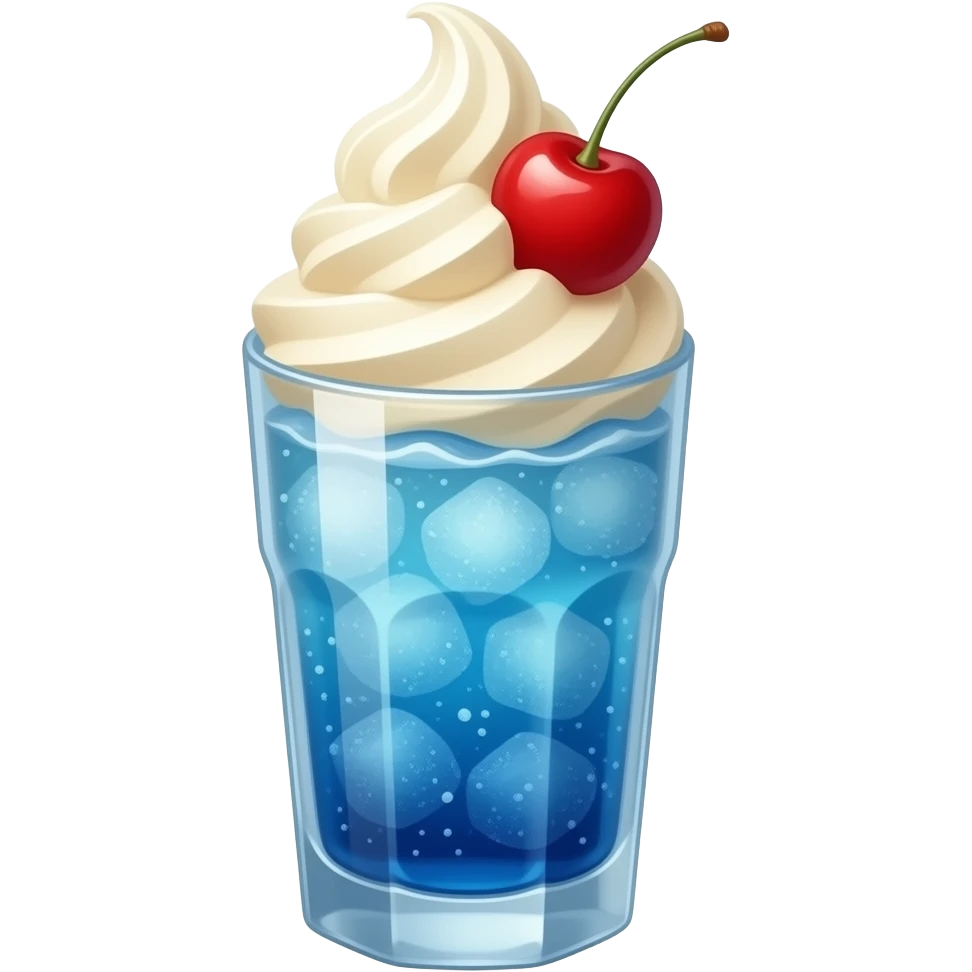 blue japanese soda float in tall glass with ice cream and cherry on top emoji