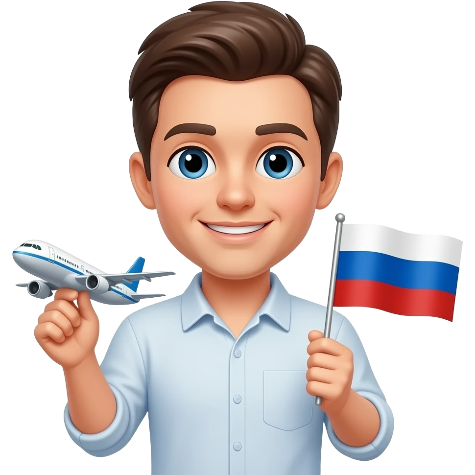 Change this emoji a little bit. Put this plane on hand. And put russian flag on his right hand emoji
