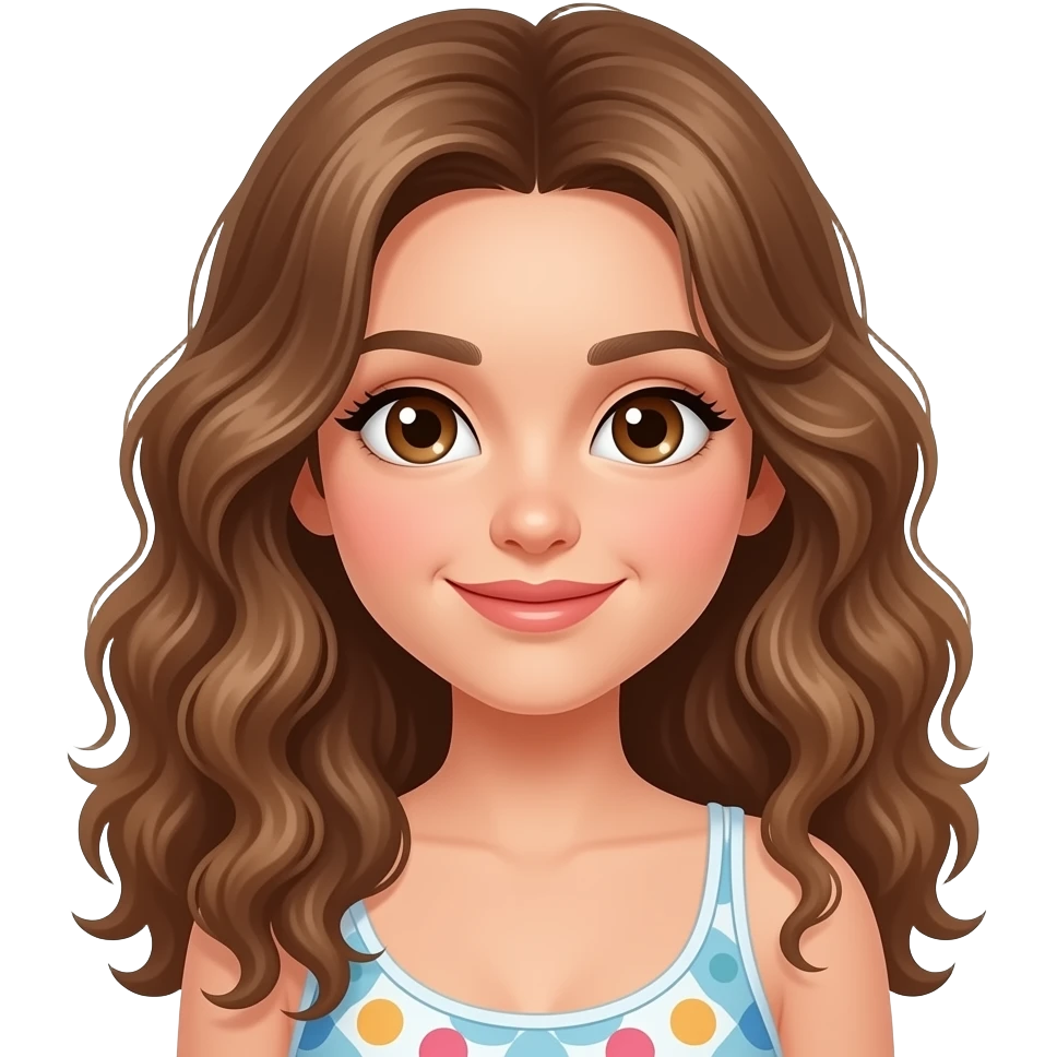 white girl with brown eyes and long curly hair on vacation emoji
