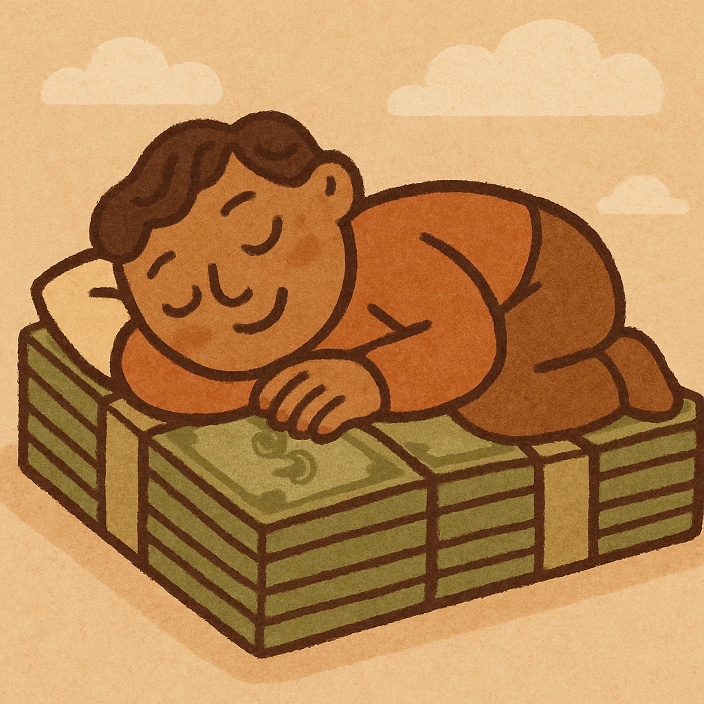 happy person napping on mattress of money emoji
