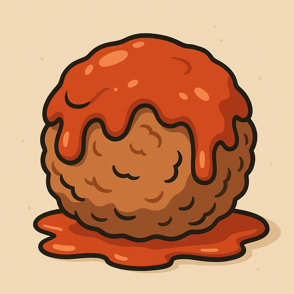 a single meatball covered in tomato sauce, appetizing, simple background emoji