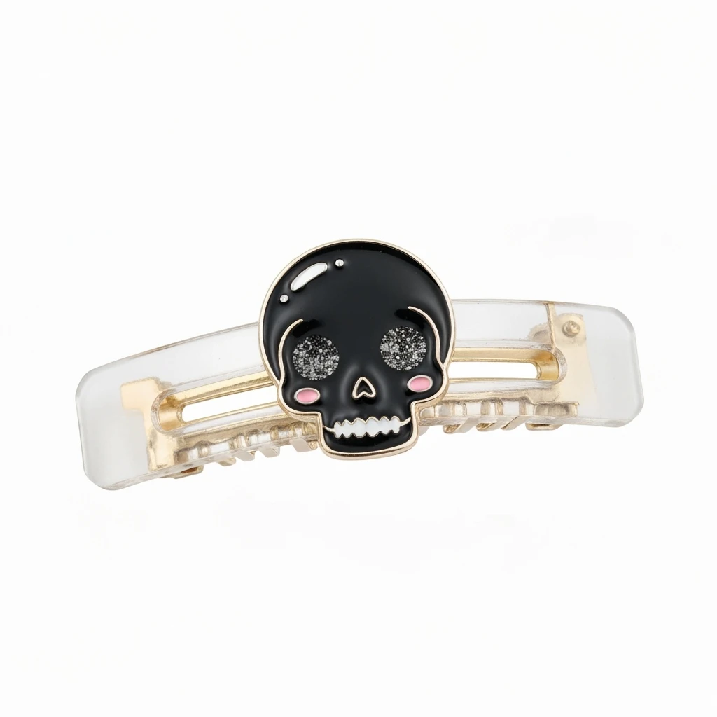 goth skull hair clip, cute, expressive, minimal, transparent background emoji