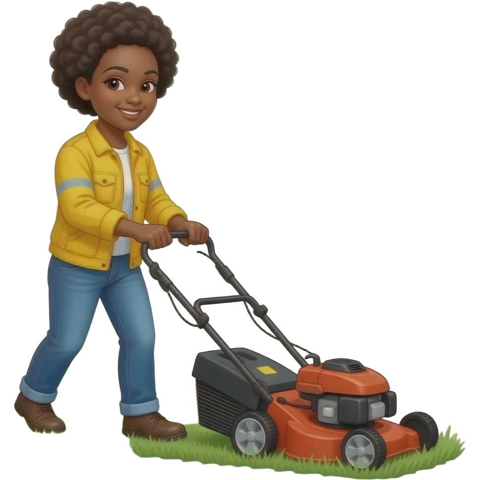 A black women cutting grass  with a lawnmower emoji