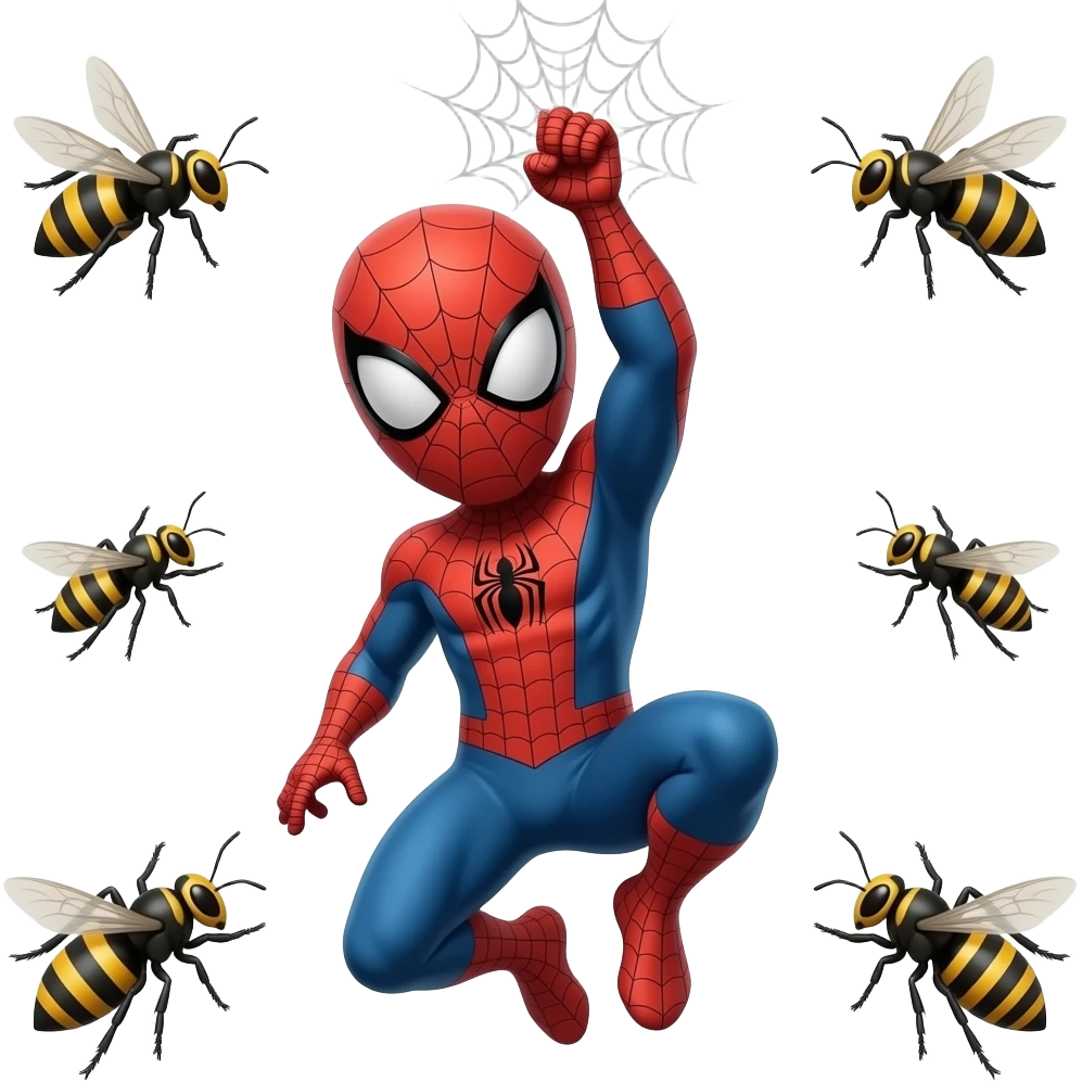 Spider man hanging with his spider wasps emoji