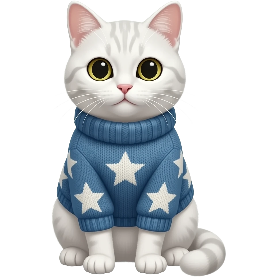 Quiero un emoji de un gato blanco con un sueter en forma de estrellas emoji
