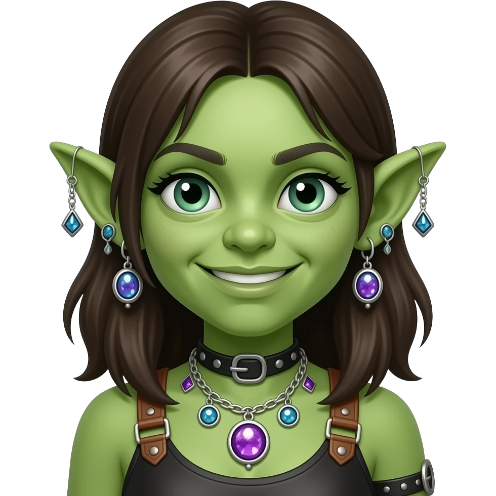 Green skin Goblin rogue girl with shiny junk trinkets emoji
