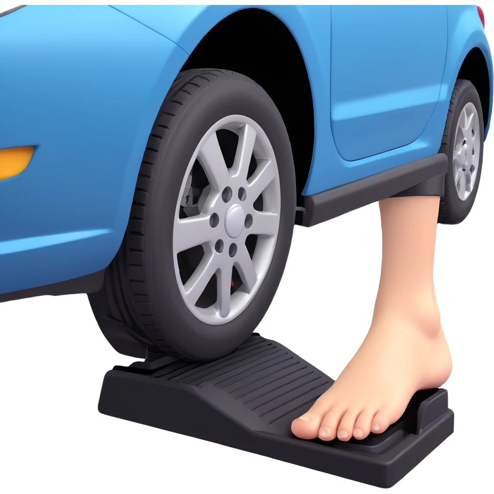 A clean 3D emoji-style illustration of a single right foot pressing down on a car gas pedal. Only the foot and the pedal are shown, viewed from the side. The pedal is slightly tilted to show pressure. No background, simple colors, minimal details emoji