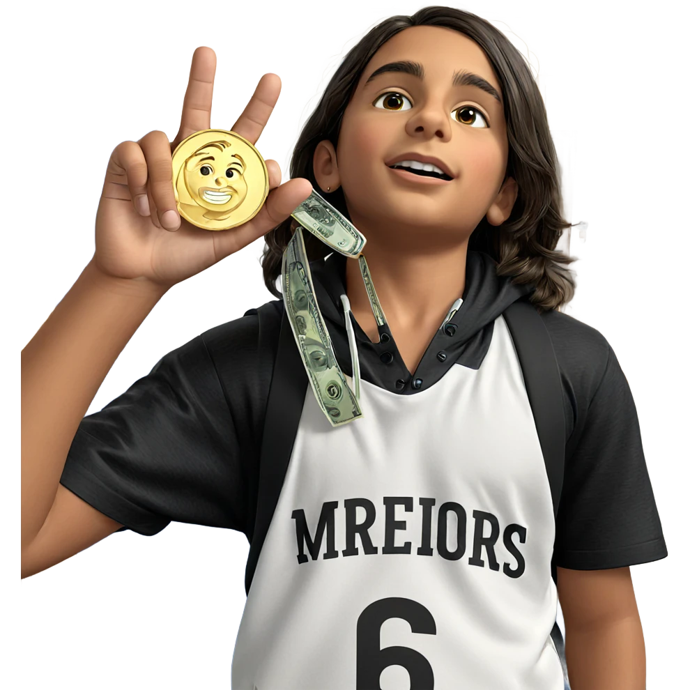 boy with coin indoors emoji