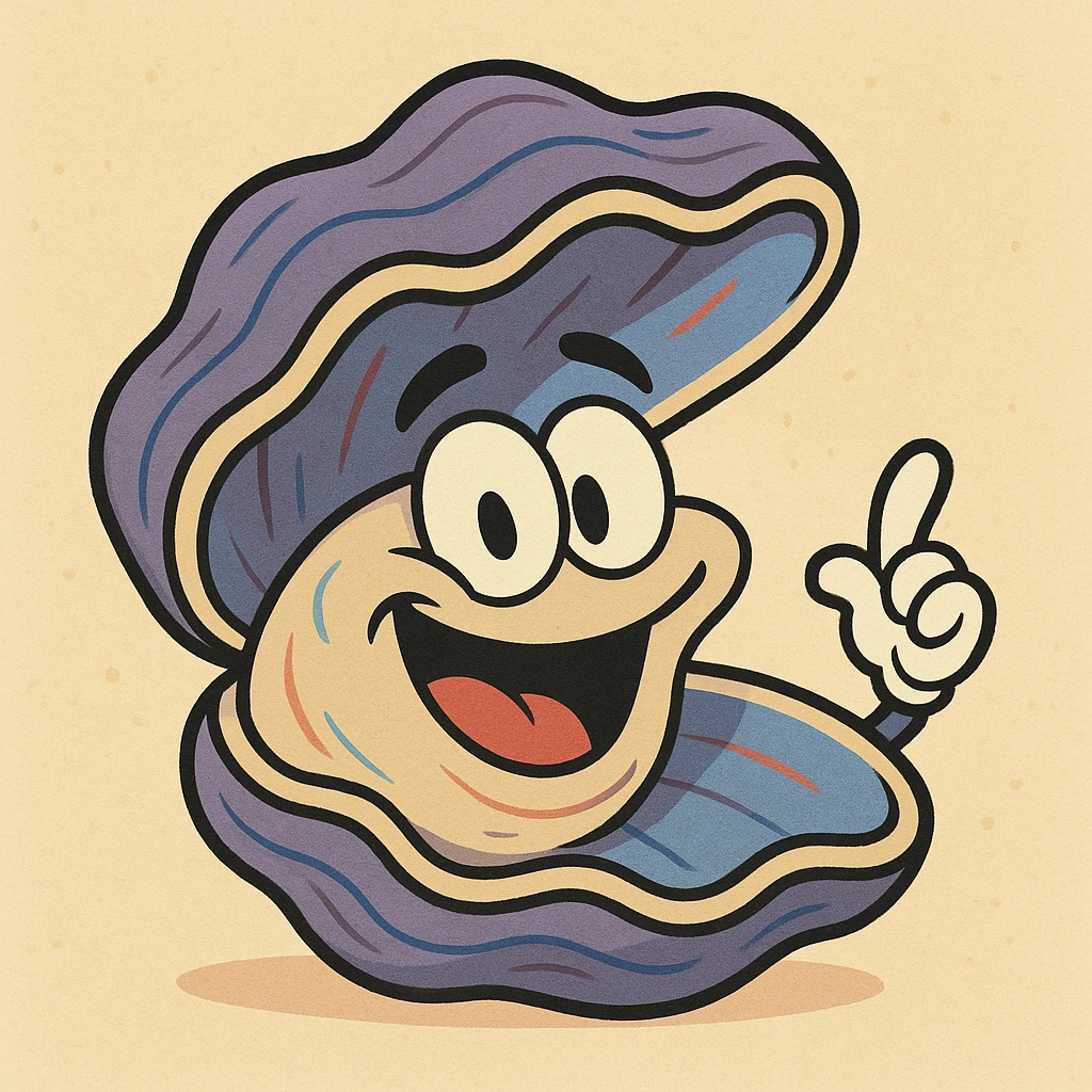 cartoon style oyster, colorful, simple shapes, playful expression emoji