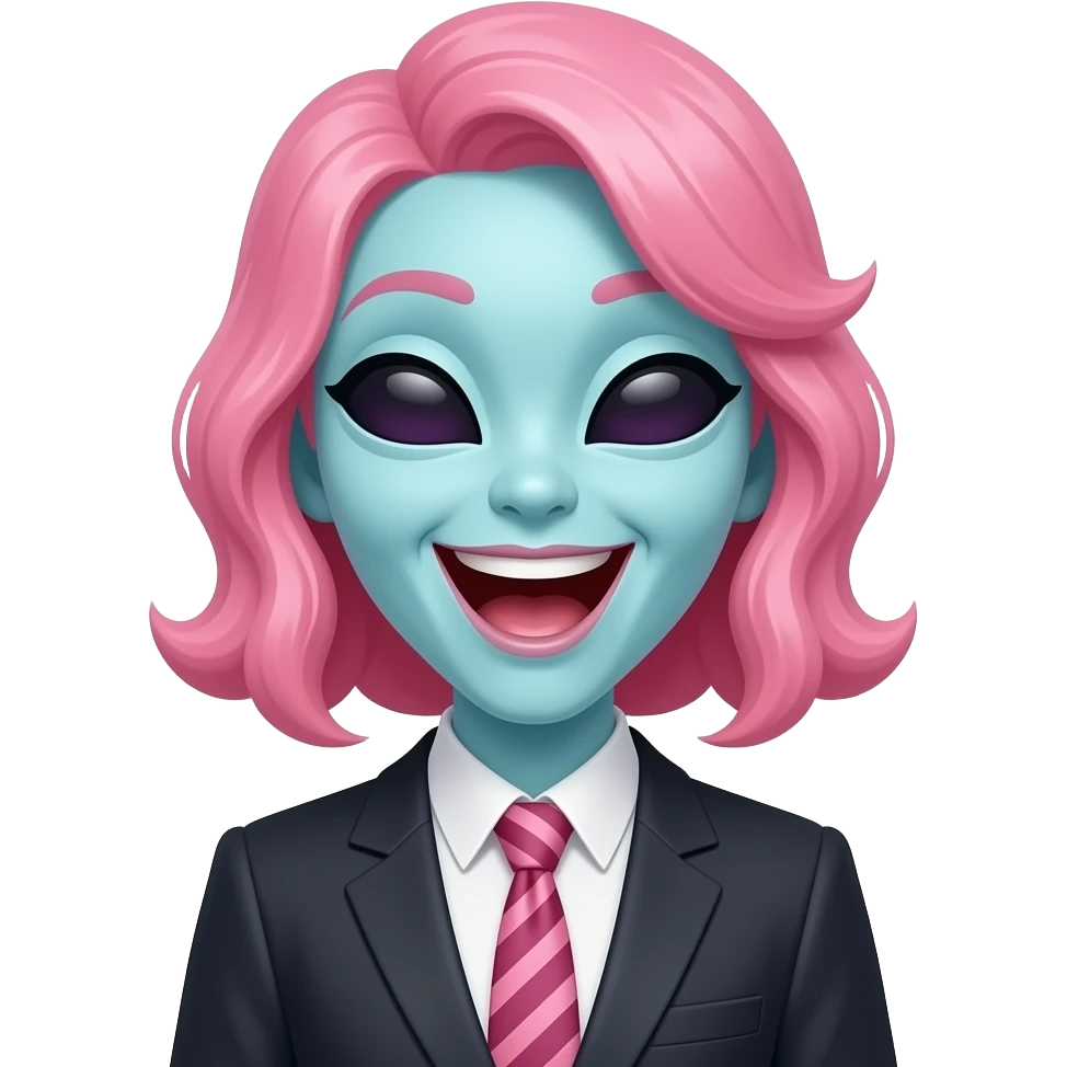 i want an emojis for my super fan club in tiktok my theme is beautiful dressed alien with ladies hair theme in pink color laughing loudly with proper dress emoji