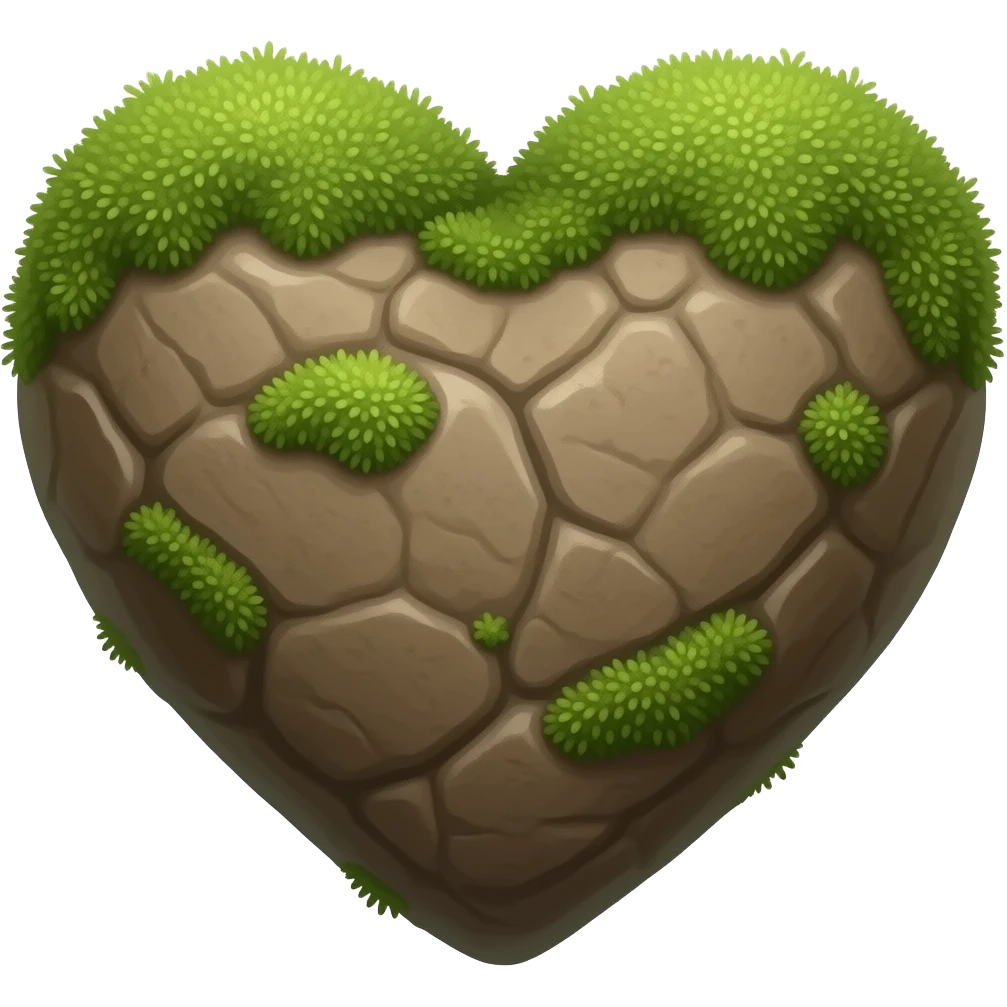 A heart in earth tones with moss growing on it emoji
