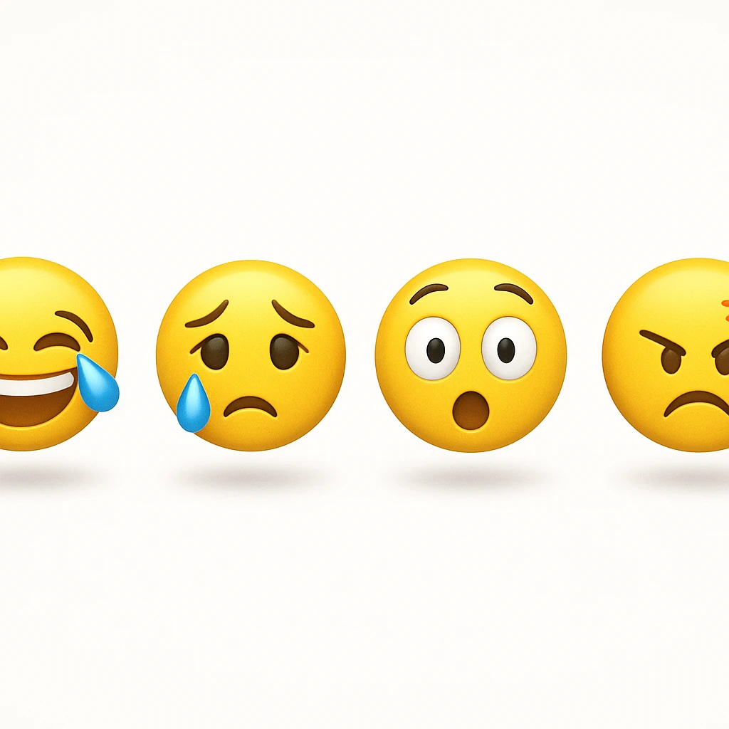 make four emojis on white background with good amount of shadow  emoji