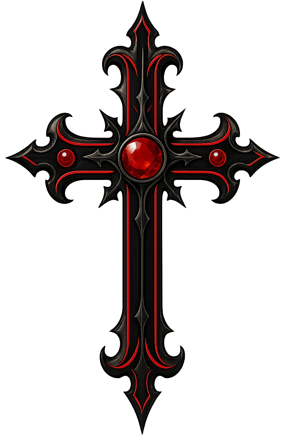 gothic style black and red cross with gemstone accents emoji