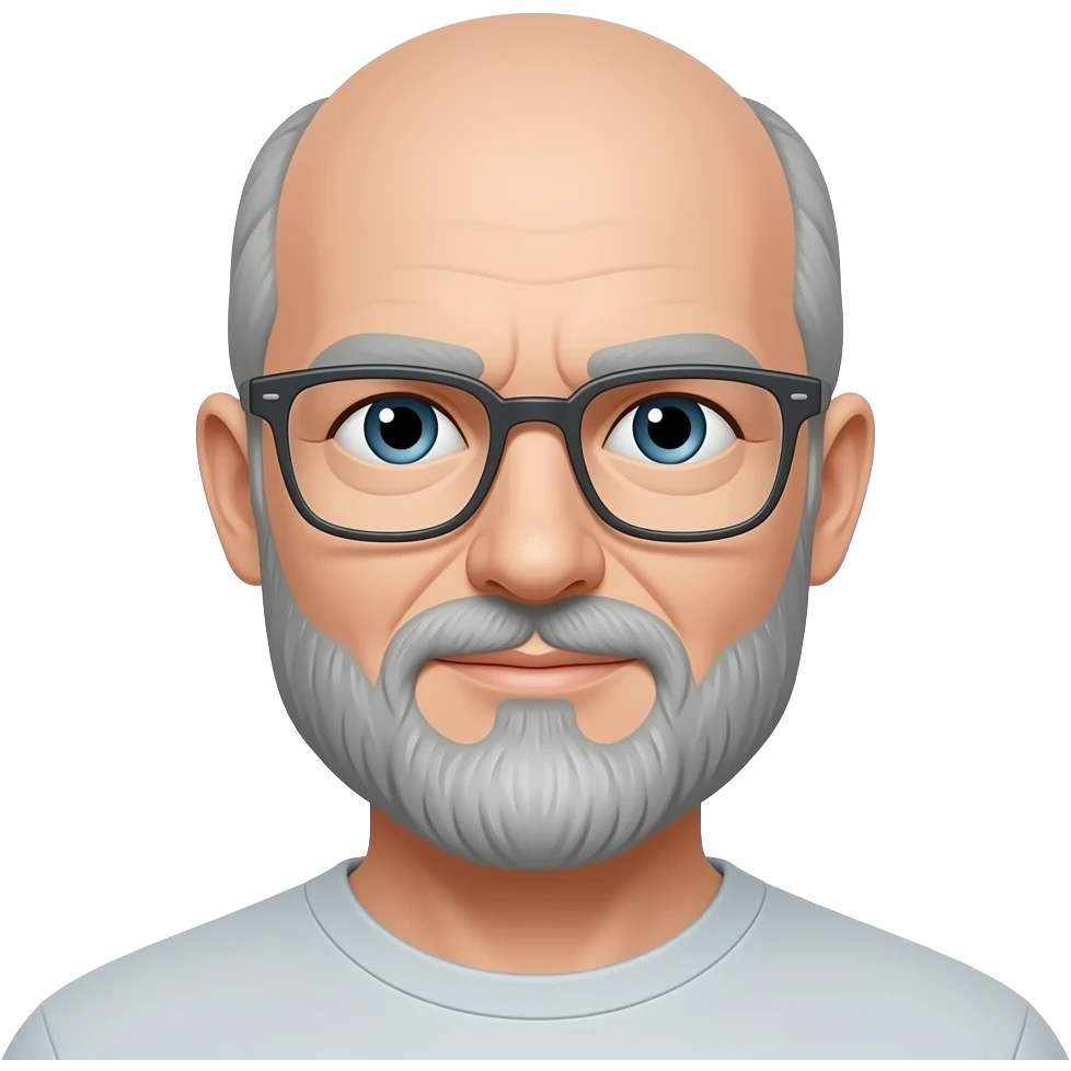 Bald white man glasseswith gray beard and wire frame glasses emoji
