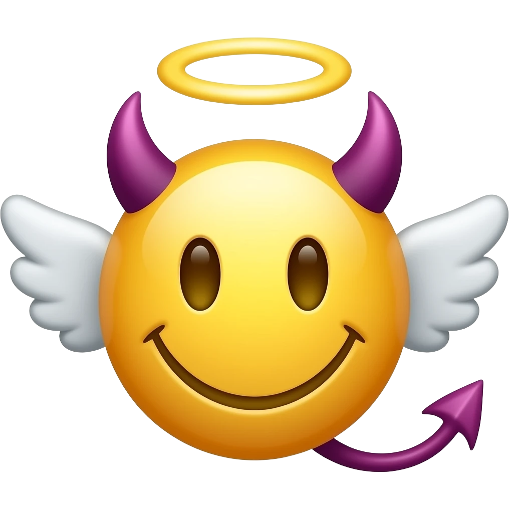Yellow classic smiley Angel emoji crossover purple classic smiley devil emoji emoji