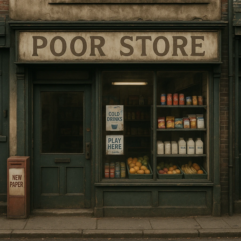 Convenience store named poor store and more emoji