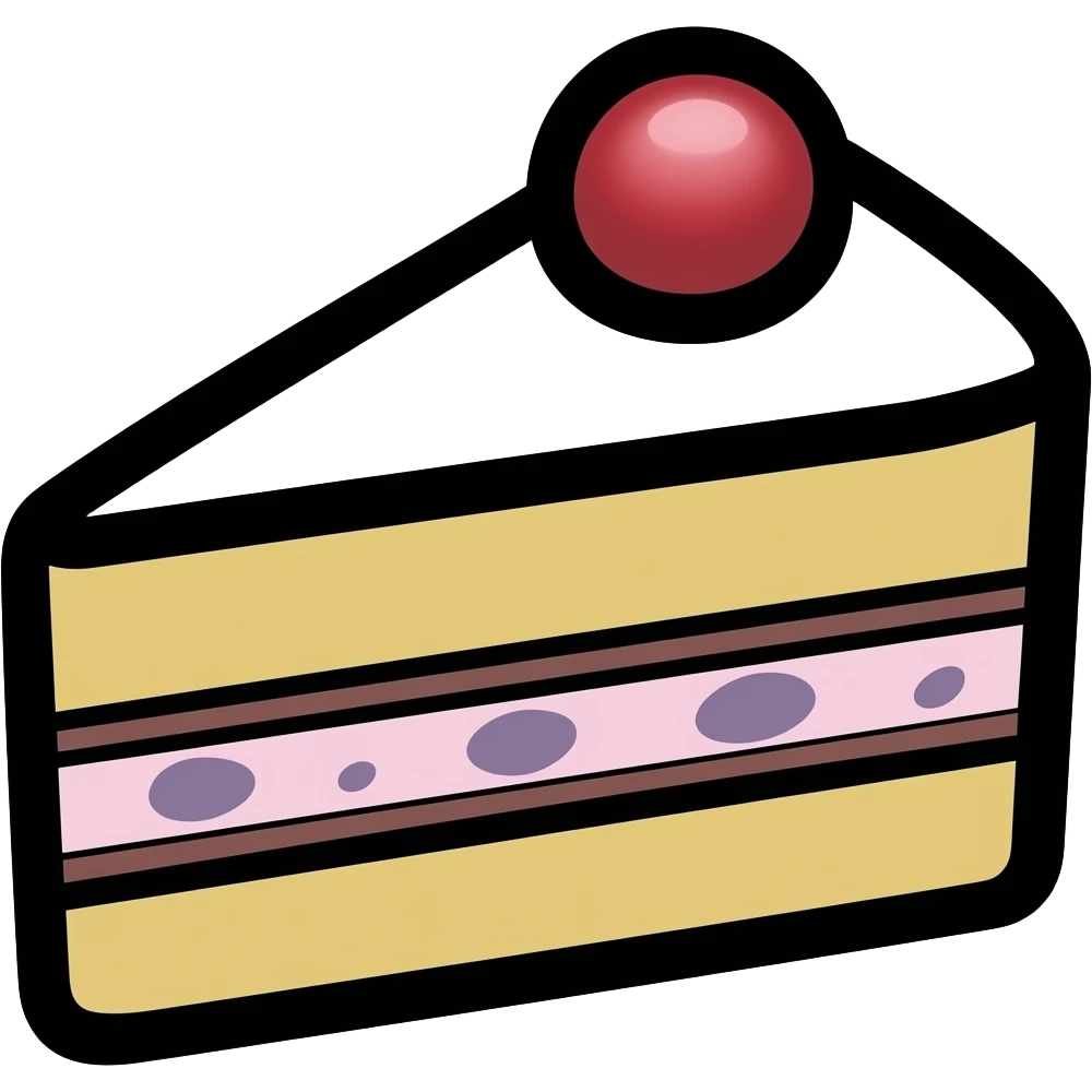 thick black outline, cake emoji, thick black outline, simple cartoon emoji