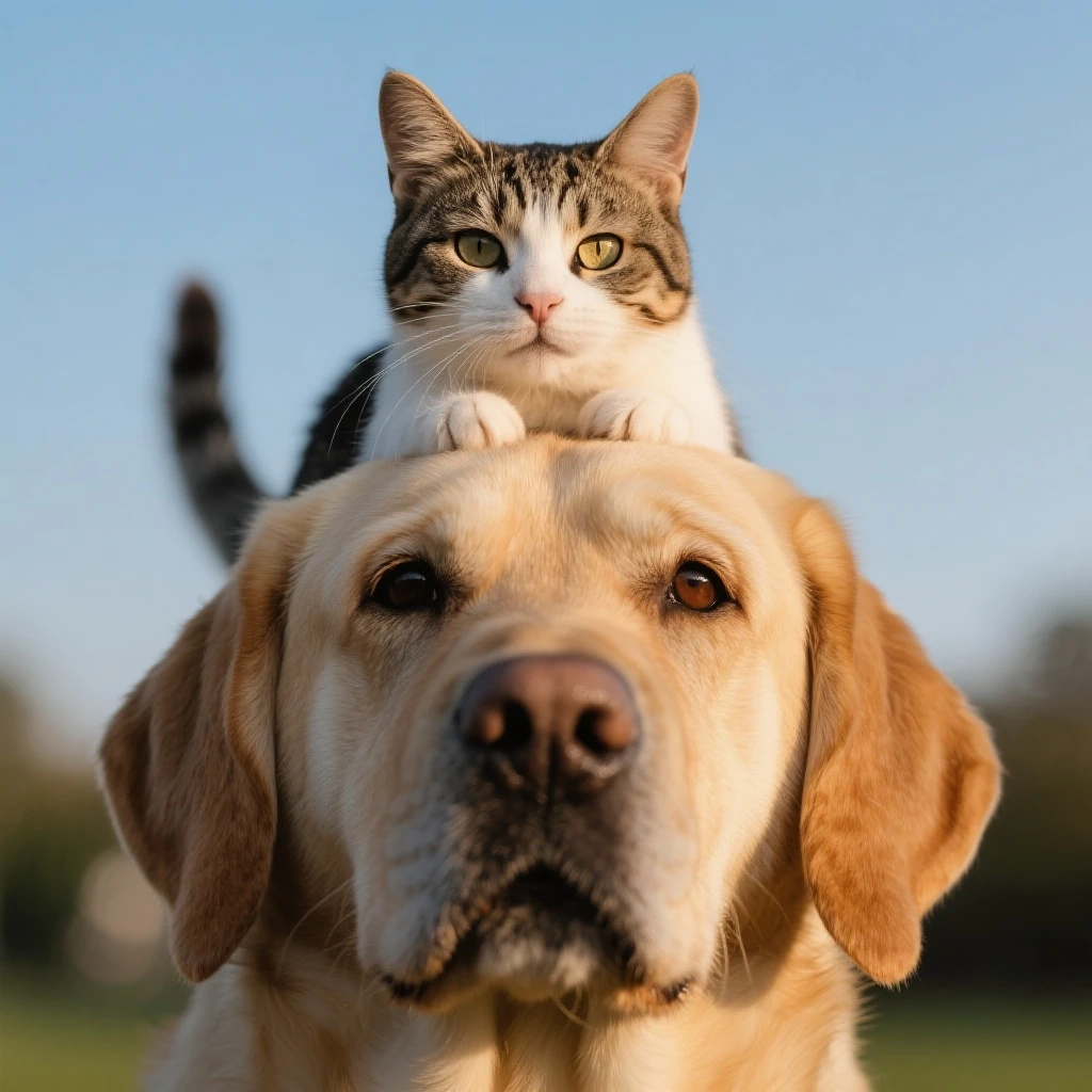 A cat on the head of dog emoji