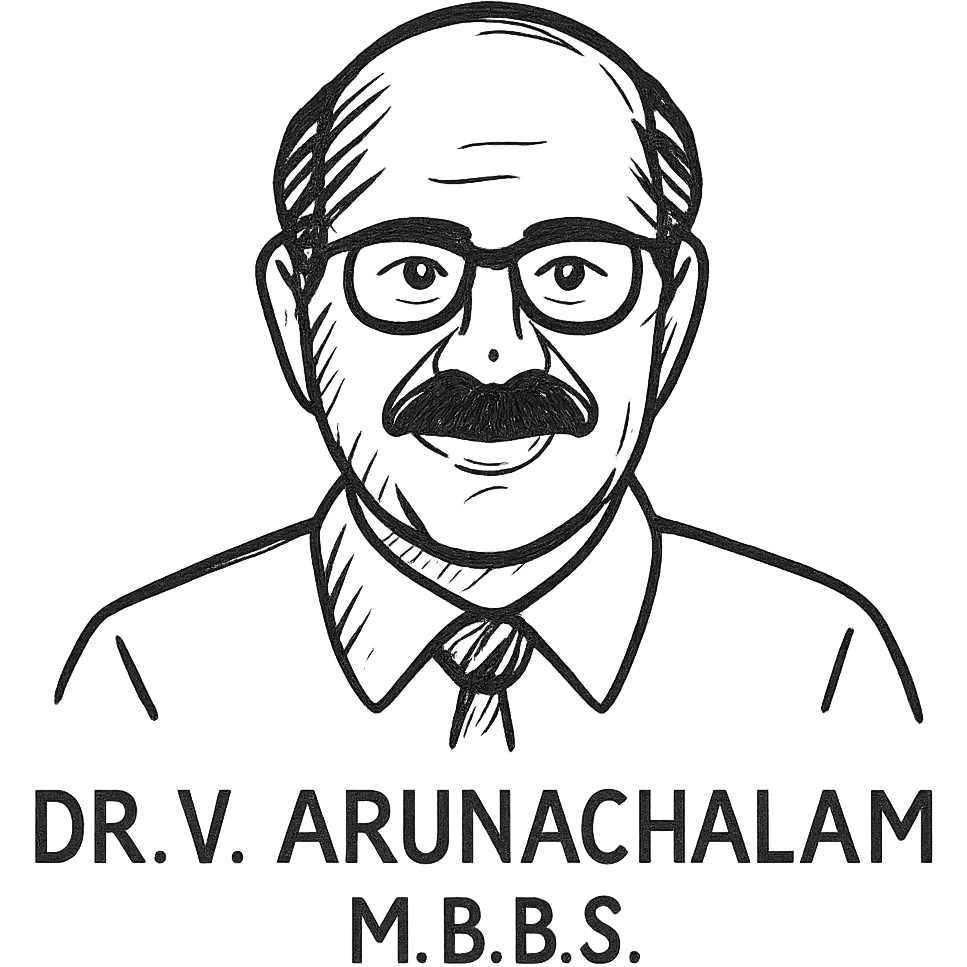 A portrait of Dr. V. Arunachalam, M.B.B.S. emoji