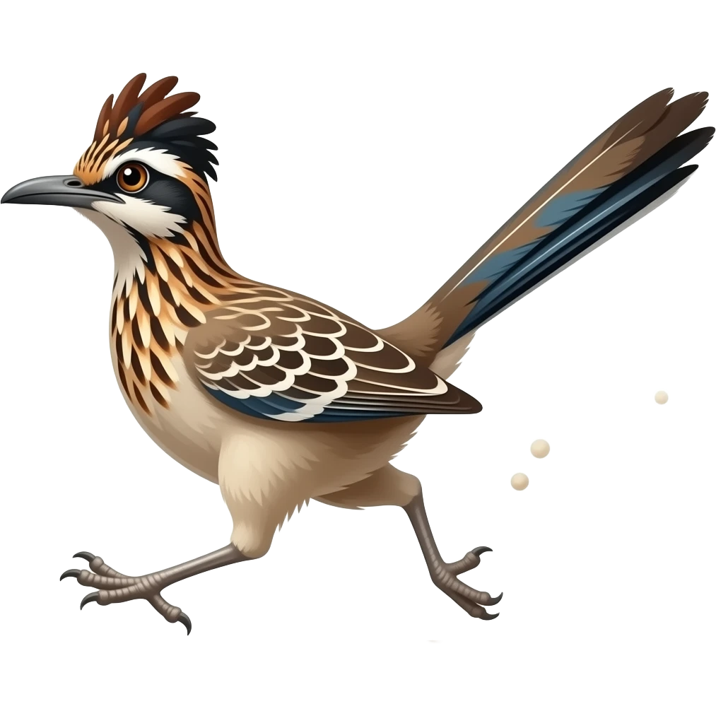 small road runner running fast and facing left with a cloud of dust flying behind it. do it in the style of emojis emoji