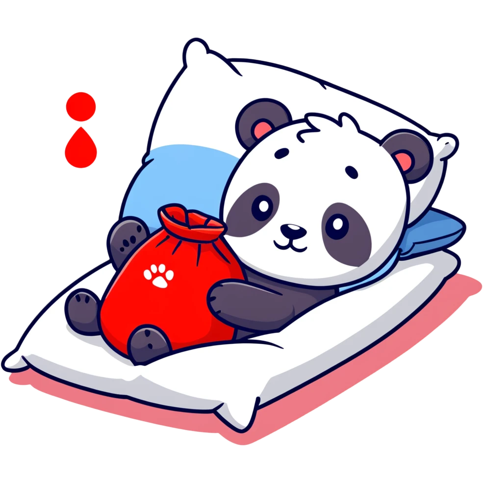 panda with red hot watter bag in her bed  emoji