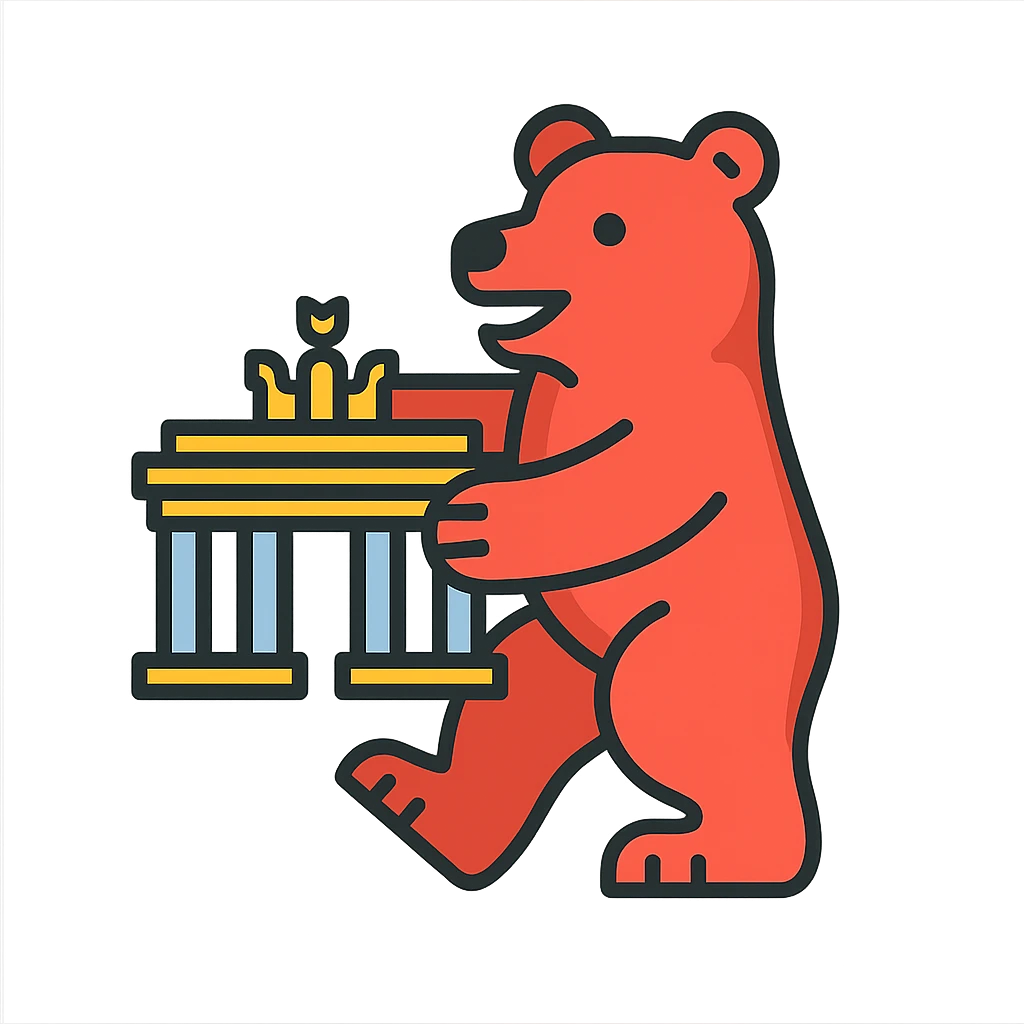 Berlin Bear holding a small Brandenburg Gate, simple and friendly, no text, icon style emoji