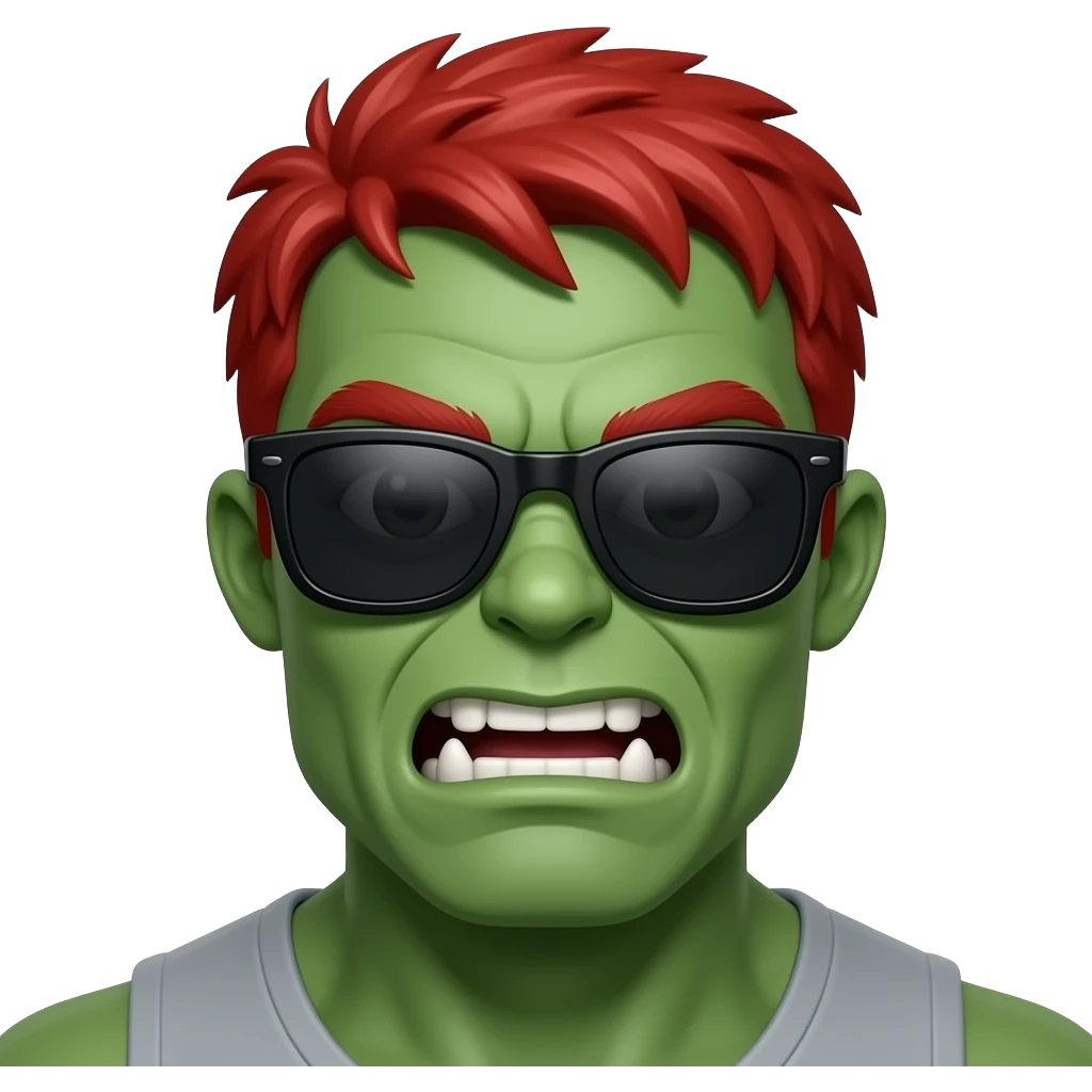 Zombie hulk with sun glasses and Red colour hairstyle face emoji