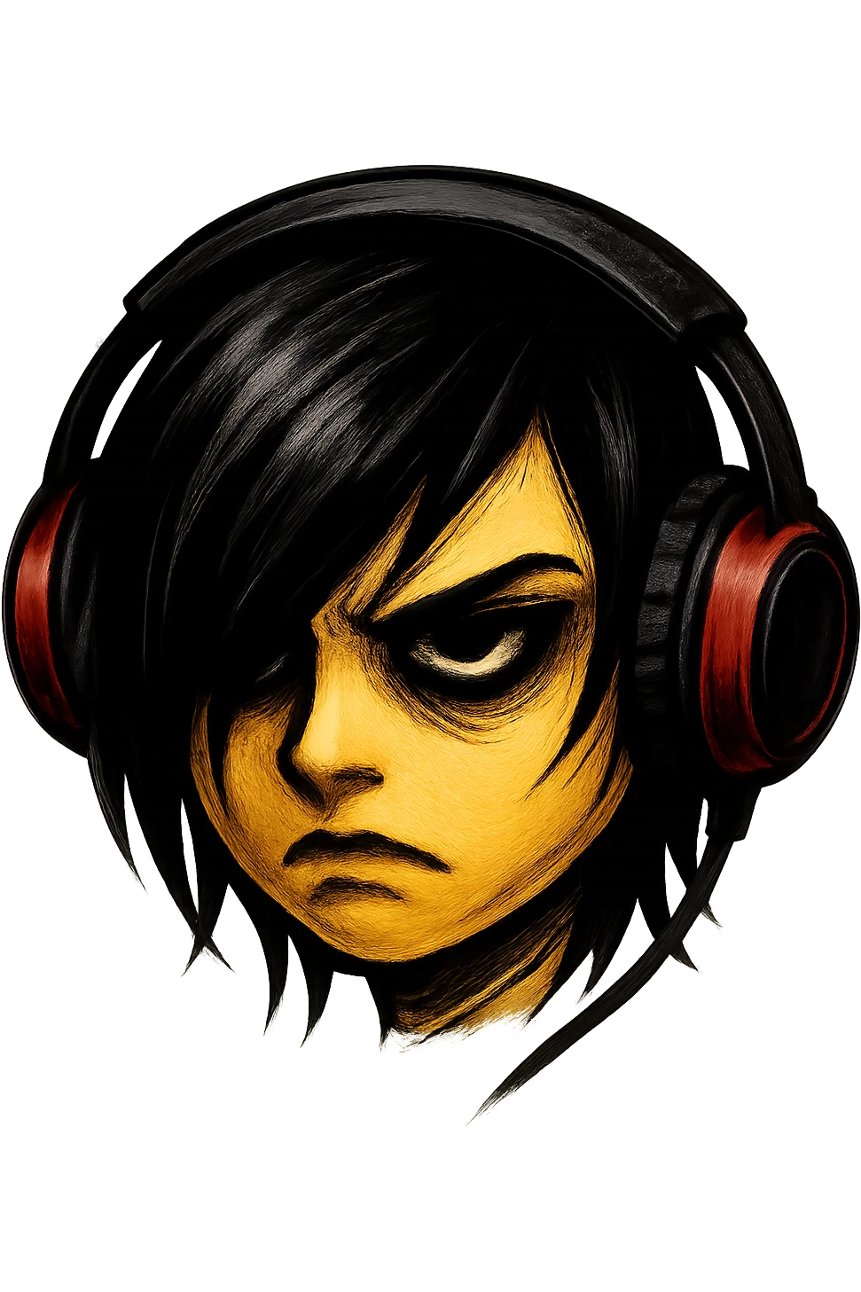 emo emoji, black and red headphones, edgy and expressive style, no background emoji