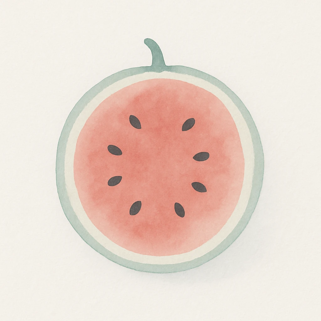 watermelon cut in half showing red interior and seeds emoji