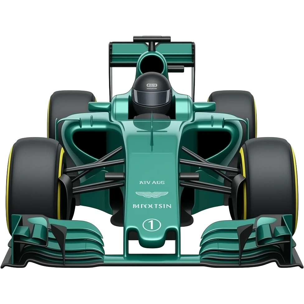 Aston Martin green f1 car SIDEWAYS with the driver inside the car wearing a black helmet emoji