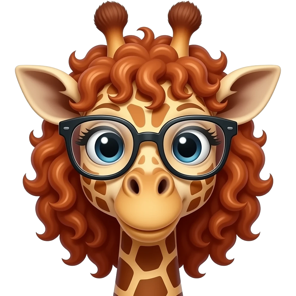 giraffe with curly red hair, spectacles, just face emoji