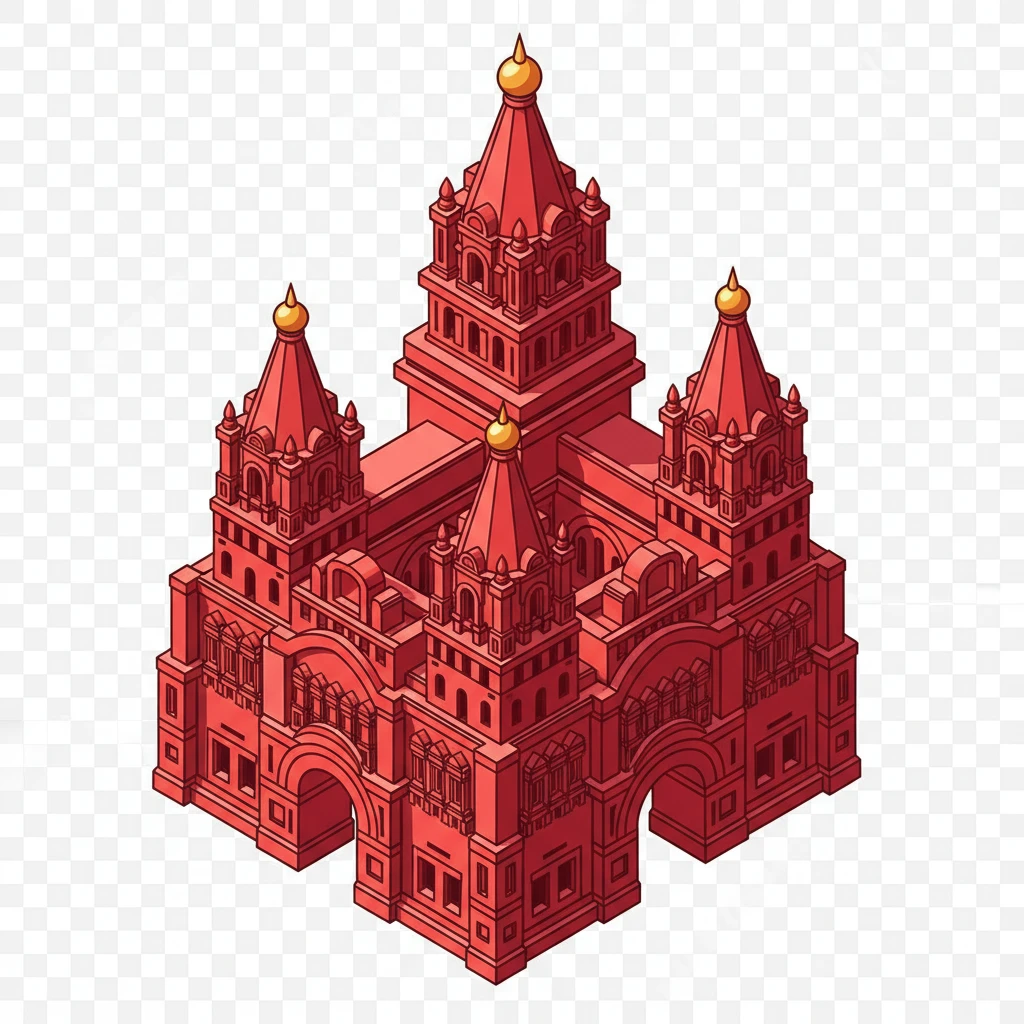Изометричная, яркая, детализированная, объемная и фотореалистичная иллюстрация Красных ворот в Москве в красном цвете,  четкие линии, прозрачный фон emoji