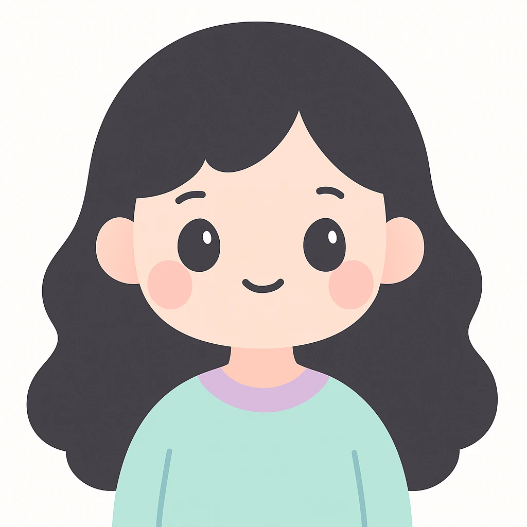 chica de cabello largo ondulado negro, estilo ilustración moderna, fondo neutro emoji
