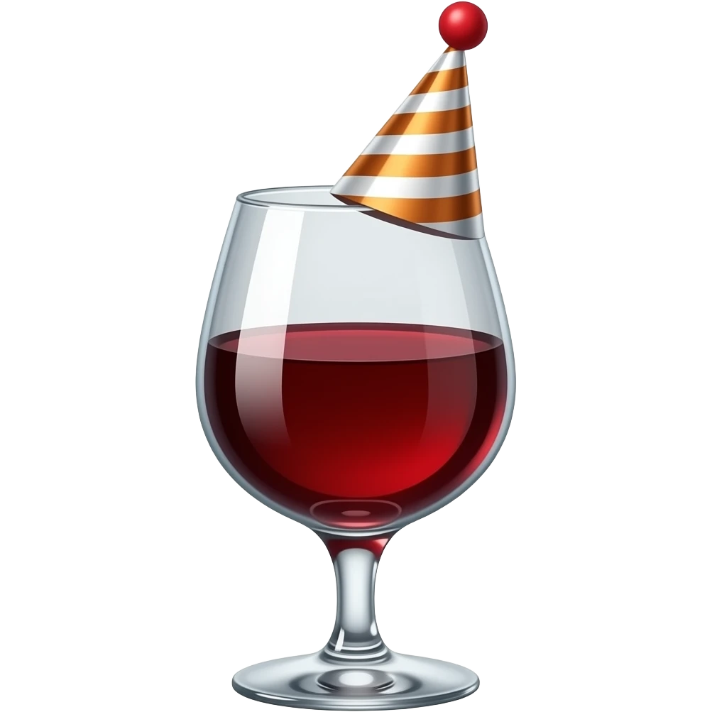 A glass of port wine with a birthday hat on. emoji