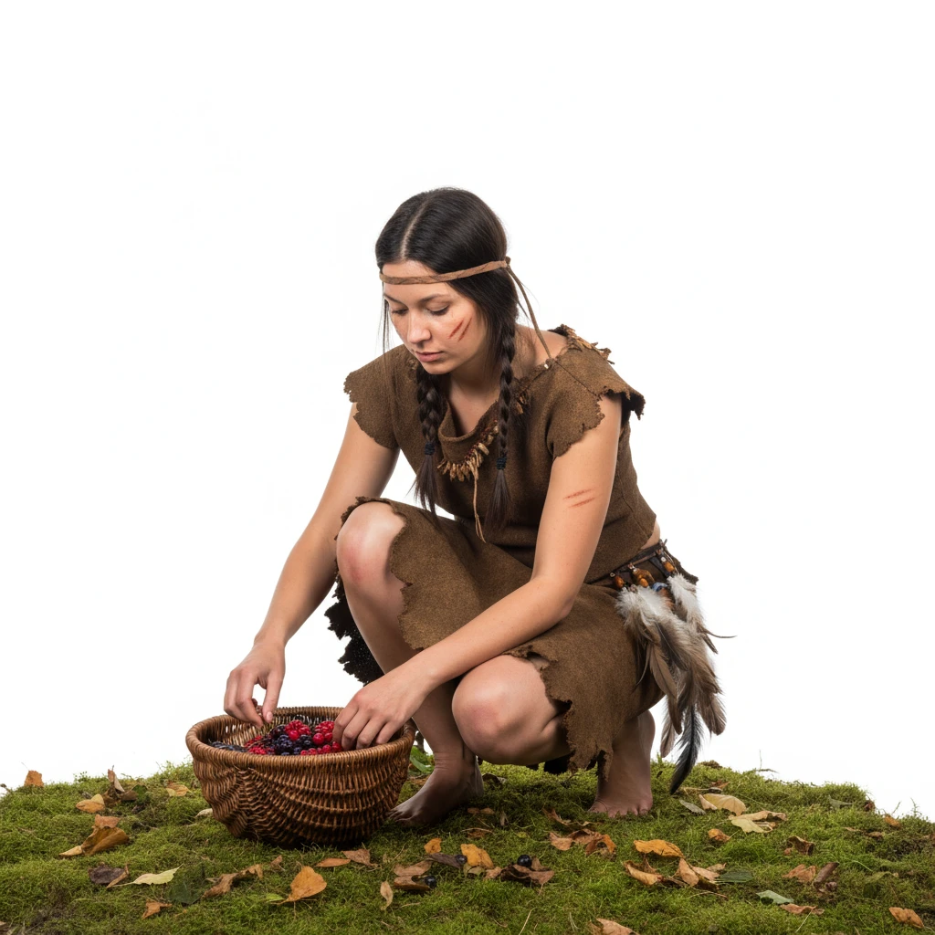 нарисуй первобытную женщину собирающую ягоды без фона emoji