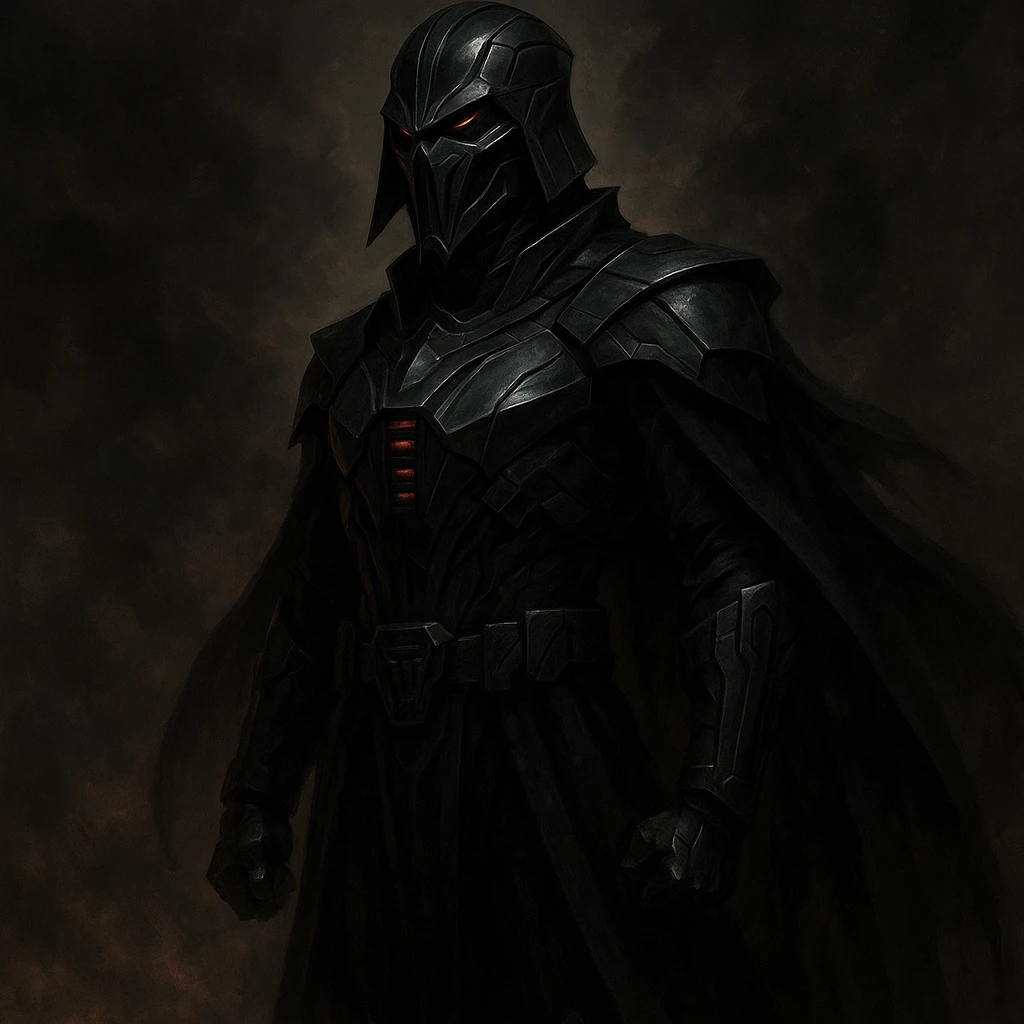 Darth Vader inspired character, dark helmet, cape, sci-fi villain, unique style emoji