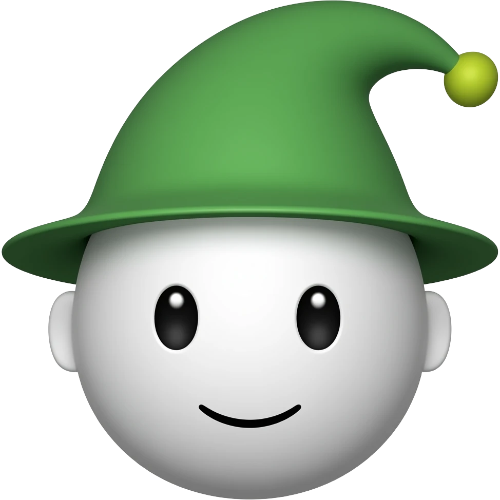 White round face with a green pointy hat emoji