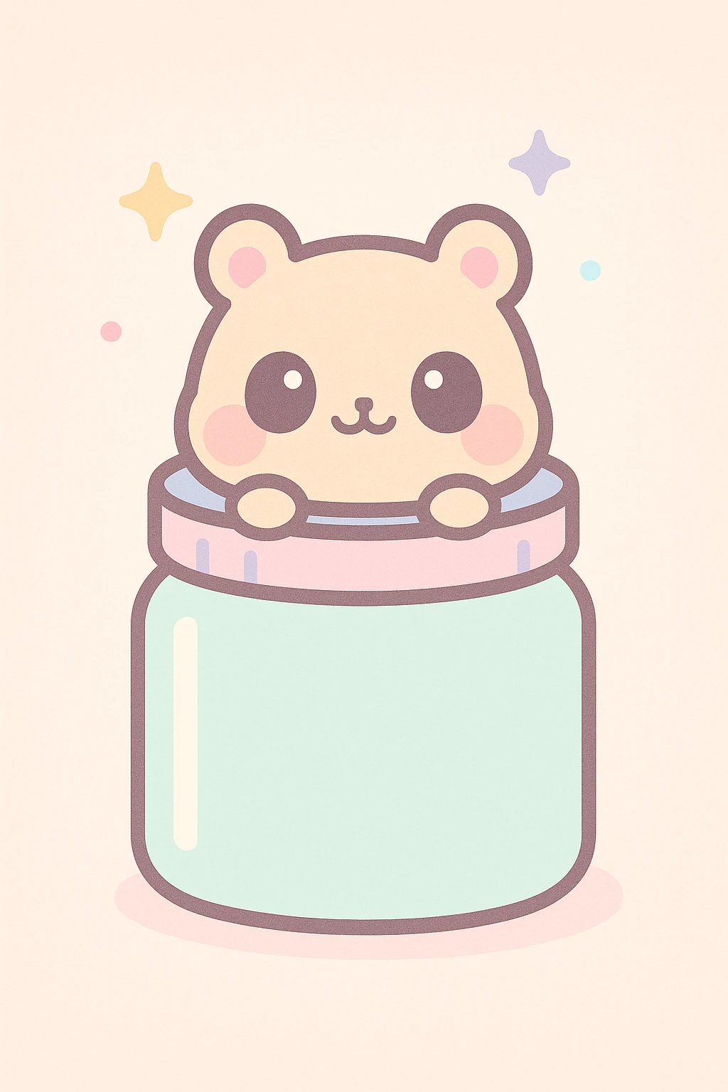 a small animal peeking out of a jar, playful style, kawaii, bright colors, joyful expression emoji