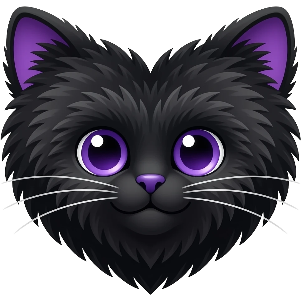 purple black cat ears, black cat tail, black fur heart, no cat, just a heart with cat ears emoji